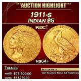 1911-s Gold Indian Half Eagle $5 ms64+ USCG