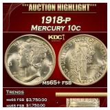 1918-p Mercury Dime 10c ms65+ fsb SEGS