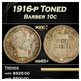 1916-p Barber Dime Toned 10c Grades ms65+