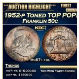 1952-p Franklin Half Dollar Toned TOP POP! 50c ms6