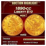 1890-cc Gold Liberty Eagle $10 ms62 USCG