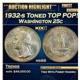 1932-s Washington Quarter Toned TOP POP! 25c ms66