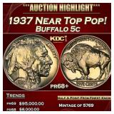 1937 Proof Buffalo Nickel Near Top Pop! 5c Grades