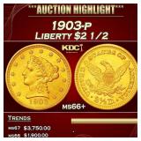 1903-p Gold Liberty Quarter Eagle $2 1/2 ms66+ SEG