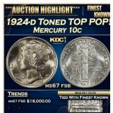 1924-d Mercury Dime Toned TOP POP! 10c ms67 fsb SE