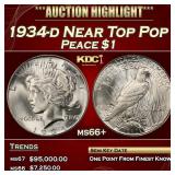 1934-d Peace Dollar Near Top Pop $1 ms66+ SEGS