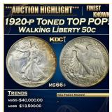 1920-p Walking Liberty Half Dollar Toned TOP POP!