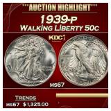 1939-p Walking Liberty Half Dollar 50c ms67 SEGS