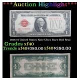 1928 $1 United States Note Ultra Rare Red Seal Gra