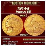 1914-s Gold Indian Half Eagle $5 ms62+ USCG