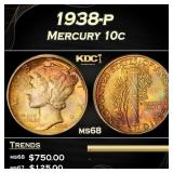 1938-p Mercury Dime 10c Grades ms68