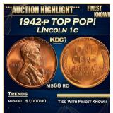1942-p Lincoln Cent TOP POP! 1c ms68 rd SEGS