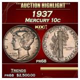 1937 Proof Mercury Dime 10c Grades pr68