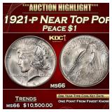 1921-p Peace Dollar Near Top Pop $1 ms66 SEGS