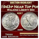 1943-p Walking Liberty Half Dollar Near Top Pop 50