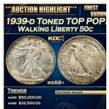 1939-d Walking Liberty Half Dollar Toned TOP POP!