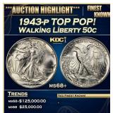 1943-p Walking Liberty Half Dollar TOP POP! 50c ms