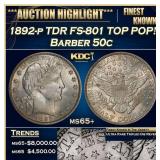 1892-p Barber Half Dollars TDR FS-801 TOP POP! 50c
