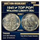 1941-p Walking Liberty Half Dollar TOP POP! 50c ms