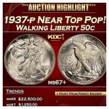 1937-p Walking Liberty Half Dollar Near Top Pop! 5