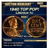 1940 Proof Lincoln Cent TOP POP! 1c pr67 rd cam SE