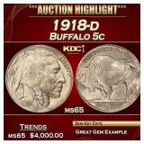 1918-d Buffalo Nickel 5c ms65 SEGS