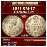 1911 Canada Dime 10c KM-17 ms65+ SEGS