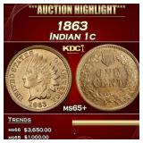 1863 Indian Cent 1c ms65+ SEGS