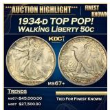 1934-d Walking Liberty Half Dollar TOP POP! 50c ms