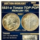 1931-d Mercury Dime Toned TOP POP! 10c ms67+ FSB S