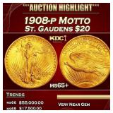 1908-p Motto Gold St. Gaudens Double Eagle $20 ms6