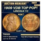 1909 VDB Lincoln Cent TOP POP! 1c ms67+ rd SEGS