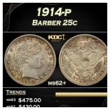 1914-p Barber Quarter 25c Grades ms62+