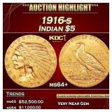 1916-s Gold Indian Half Eagle $5 ms64+ USCG