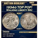 1934-d Walking Liberty Half Dollar TOP POP! 50c ms