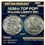 1936-d Walking Liberty Half Dollar TOP POP! 50c ms