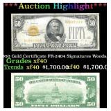 1928 $50 Gold Certificate FR-2404 Signatures Woods