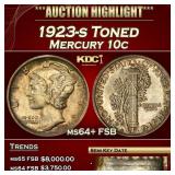 1923-s Mercury Dime Toned 10c ms64+ FSB SEGS
