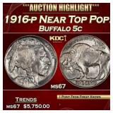 1916-p Buffalo Nickel Near Top Pop! 5c ms67 SEGS