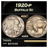 1920-p Buffalo Nickel 5c Grades ms64