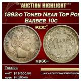 1892-o Barber Dime Toned Near Top Pop 10c ms66+ SE