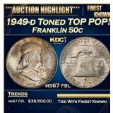 1949-d Franklin Half Dollar Toned TOP POP! 50c ms6
