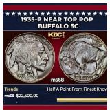 1935-p Buffalo Nickel Near Top Pop 5c ms68 SEGS