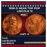 1938-d Lincoln Cent Near Top Pop 1c ms67+ rd SEGS