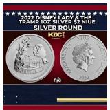 2022 Disney Lady & The Tramp 1oz Silver $2 Niue Gr