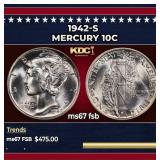 1942-s Mercury Dime 10c ms67 fsb SEGS