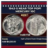 1943-s Mercury Dime Near Top Pop! 10c ms68 FSB SEG