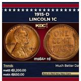1915-d Lincoln Cent 1c Grades ms64+ rd