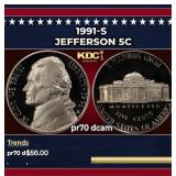 1991-s Proof Jefferson Nickel 5c pr70 dcam SEGS