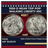 1936-d Walking Liberty Half Dollar Near Top Pop 50